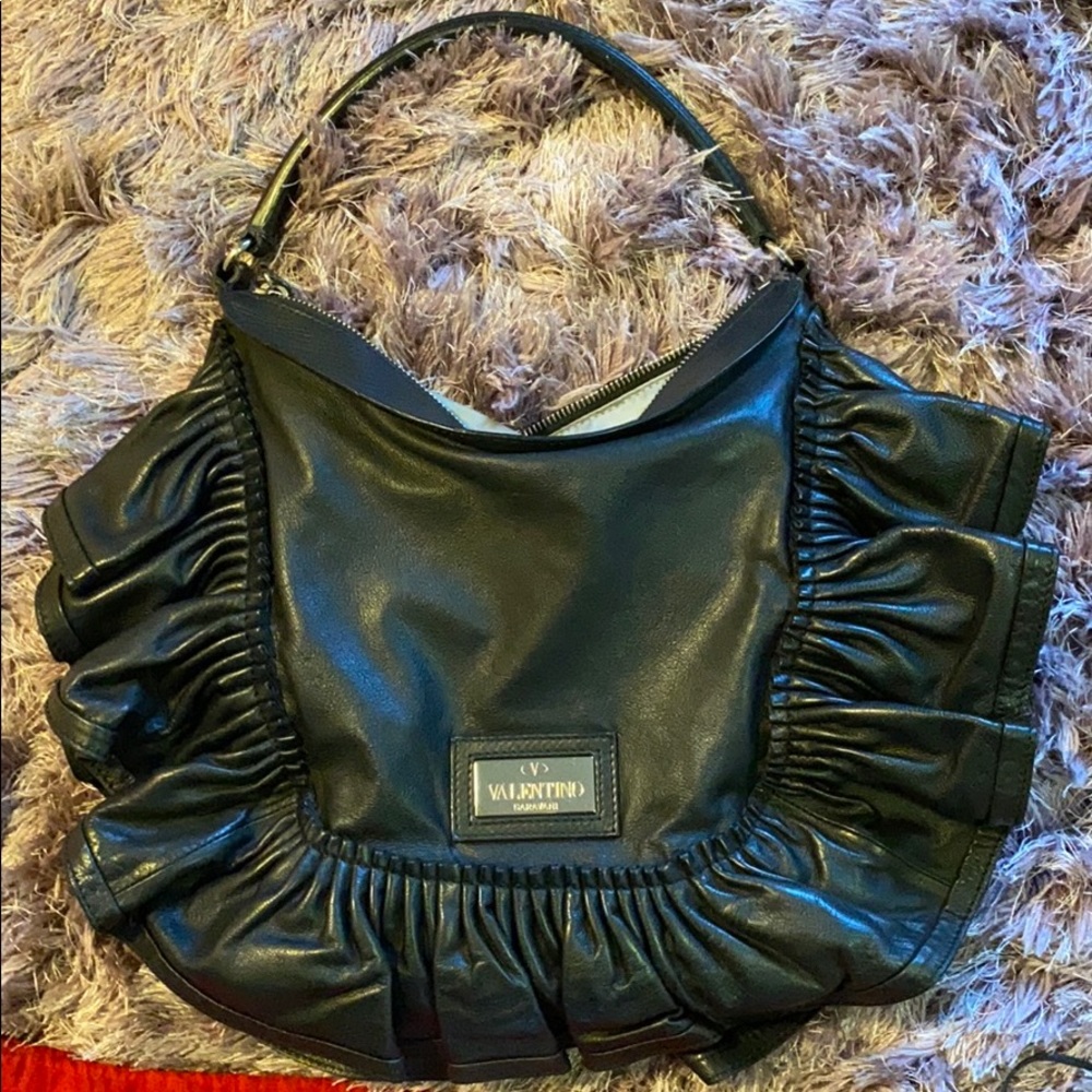 Valentino ruffle black leather bag